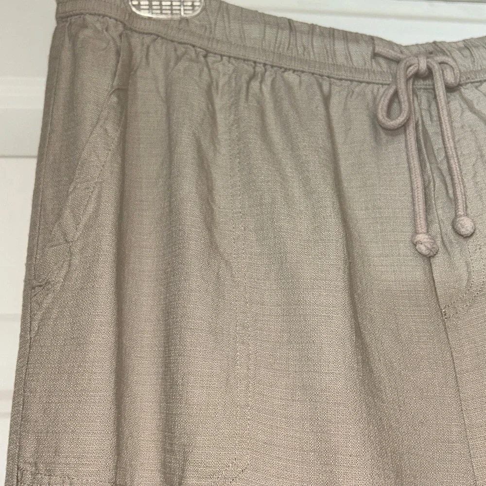 Splendid Sorrento Linen Pants M Almond Women's Wide Leg Ankle Casual Career